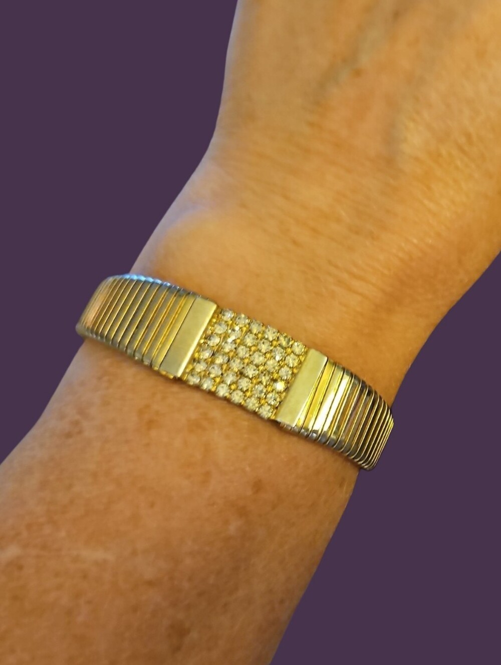 Vintage Mid-century Gold-Tone Pave Crystal Bracelet